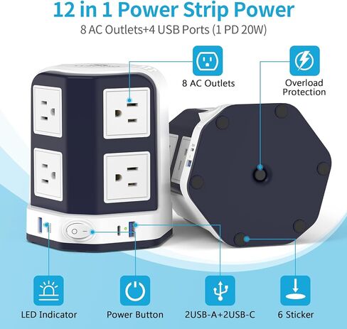 قطاع طاقة للسفر مع منفذ USB C بقدرة 18 وات، 4 منافذ 3 USB (1 USB-C)، قابس مسطح لسلك تمديد ملفوف HAFINO بطول 4.2 قدم، واقي غير تصاعدي للسفن السياحية المعتمدة، والسفر، وأساسيات غرفة النوم in Kuwait