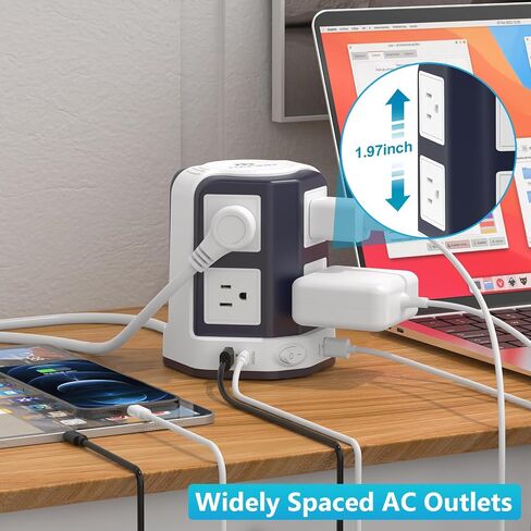 قطاع طاقة للسفر مع منفذ USB C بقدرة 18 وات، 4 منافذ 3 USB (1 USB-C)، قابس مسطح لسلك تمديد ملفوف HAFINO بطول 4.2 قدم، واقي غير تصاعدي للسفن السياحية المعتمدة، والسفر، وأساسيات غرفة النوم in Kuwait