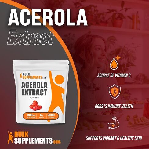 BULKSUPPLEMENTS.COM مستخلص الكرز الهندي (25% فيتامين C) - مسحوق فيتامين C - مسحوق الكرز الهندي - مكمل فيتامين C الطبيعي - فيتامين C النباتي - مسحوق Acerola (250 جرام - 8.8 أونصة) in Kuwait