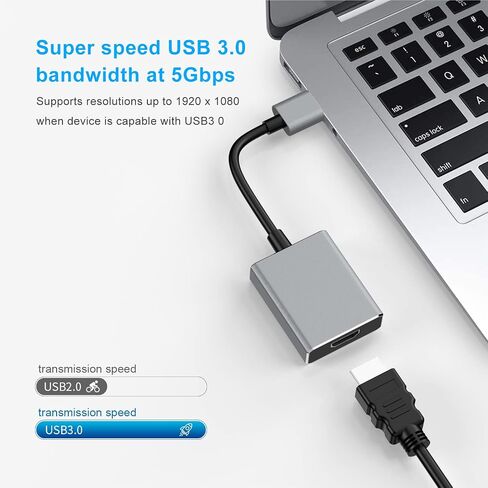 USB to HDMI Adapter, USB 3.0/2.0 to HDMI Cable Multi-Display Video Converter- PC Laptop Windows 7 8 10,Desktop, Laptop, PC, Monitor, Projector, HDTV.[Not Support Chromebook] in Kuwait