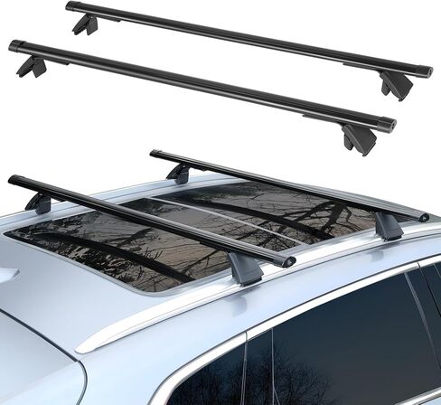 ACLONG 53 بوصة قضبان متقاطعة عالمية لسقف السيارة، قضبان متقاطعة من الألومنيوم قابلة للتعديل على السطح مناسبة للسيارات وسيارات الدفع الرباعي مع أخاديد سياج جانبية قابلة للقفل للسلالم ومعدات التخييم والمعدات الرياضية - قطعتان in Kuwait