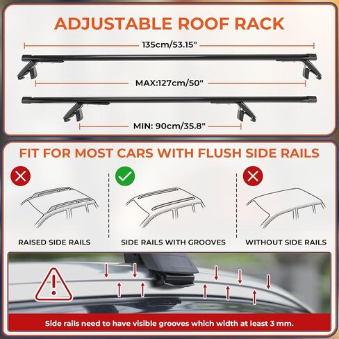 ACLONG 53 بوصة قضبان متقاطعة عالمية لسقف السيارة، قضبان متقاطعة من الألومنيوم قابلة للتعديل على السطح مناسبة للسيارات وسيارات الدفع الرباعي مع أخاديد سياج جانبية قابلة للقفل للسلالم ومعدات التخييم والمعدات الرياضية - قطعتان in Kuwait