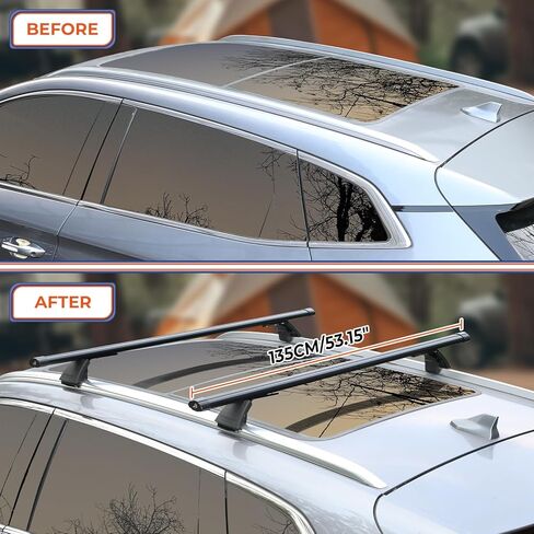 ACLONG 53 بوصة قضبان متقاطعة عالمية لسقف السيارة، قضبان متقاطعة من الألومنيوم قابلة للتعديل على السطح مناسبة للسيارات وسيارات الدفع الرباعي مع أخاديد سياج جانبية قابلة للقفل للسلالم ومعدات التخييم والمعدات الرياضية - قطعتان in Kuwait
