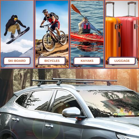 ACLONG 53 بوصة قضبان متقاطعة عالمية لسقف السيارة، قضبان متقاطعة من الألومنيوم قابلة للتعديل على السطح مناسبة للسيارات وسيارات الدفع الرباعي مع أخاديد سياج جانبية قابلة للقفل للسلالم ومعدات التخييم والمعدات الرياضية - قطعتان in Kuwait