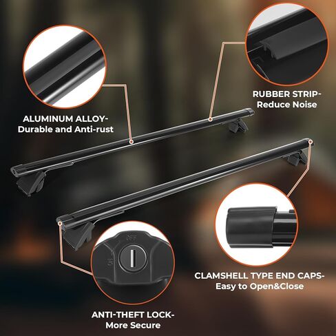 ACLONG 53 بوصة قضبان متقاطعة عالمية لسقف السيارة، قضبان متقاطعة من الألومنيوم قابلة للتعديل على السطح مناسبة للسيارات وسيارات الدفع الرباعي مع أخاديد سياج جانبية قابلة للقفل للسلالم ومعدات التخييم والمعدات الرياضية - قطعتان in Kuwait