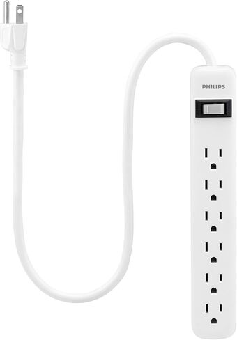 واقي التيار المفاجئ من فيليبس، 6 منافذ، سلك تمديد 10 قدم، شريط طاقة، 1080 جول، قابس مسطح، مثبت على الحائط، مثالي لديكور المكتب أو المنزل، مدرج في قائمة ETL، أسود، SPP6110BC/37 in Kuwait