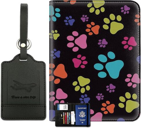 Passport Holder With Luggage Tag Set, Passport Cover With RFID Blocking, Multi-slot Passport Wallet, Waterproof Leather Travel Document Holder for Women Men, USA Baseball Flag Pattern Passport Case in Saudi Arabia