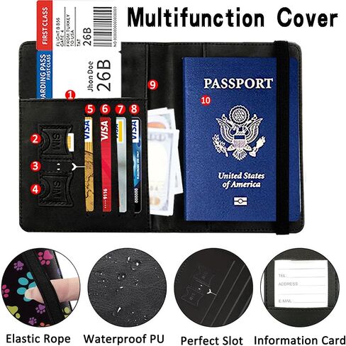Passport Holder With Luggage Tag Set, Passport Cover With RFID Blocking, Multi-slot Passport Wallet, Waterproof Leather Travel Document Holder for Women Men, USA Baseball Flag Pattern Passport Case in Saudi Arabia