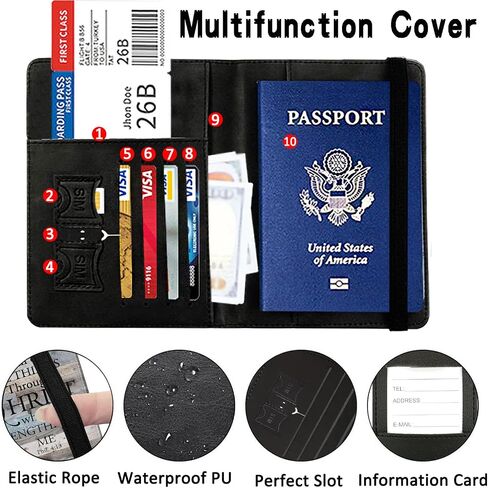 Passport Holder With Luggage Tag Set, Passport Cover With RFID Blocking, Multi-slot Passport Wallet, Waterproof Leather Travel Document Holder for Women Men, USA Baseball Flag Pattern Passport Case in Saudi Arabia