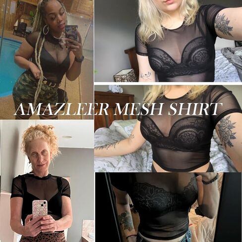 المرأة شبكة المحاصيل الأعلى كم قصير انظر من خلال قميص محض بلوزة س الرقبة كلوبوير in Kuwait