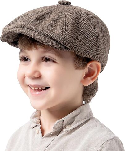 Jastore Kids Boys Vintage Newsboy Cap Tweed Flat Boys Vintage Beret Cabbie Hat Pageboy Caps in Kuwait