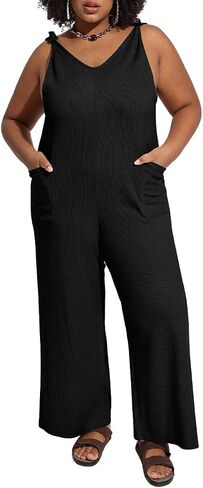 RITERA Plus Size Jumpsuits For Curvy Women Sleeveless Adjustable Knot Straps Long Wide Leg Pant Pocket Overalls Fall XL-5XL in Saudi Arabia