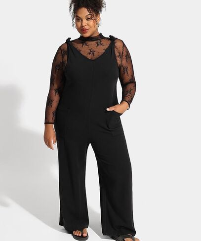 RITERA Plus Size Jumpsuits For Curvy Women Sleeveless Adjustable Knot Straps Long Wide Leg Pant Pocket Overalls Fall XL-5XL in Saudi Arabia