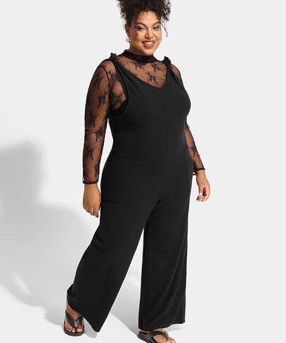 RITERA Plus Size Jumpsuits For Curvy Women Sleeveless Adjustable Knot Straps Long Wide Leg Pant Pocket Overalls Fall XL-5XL in Saudi Arabia