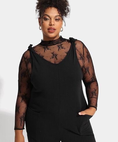 RITERA Plus Size Jumpsuits For Curvy Women Sleeveless Adjustable Knot Straps Long Wide Leg Pant Pocket Overalls Fall XL-5XL in Saudi Arabia
