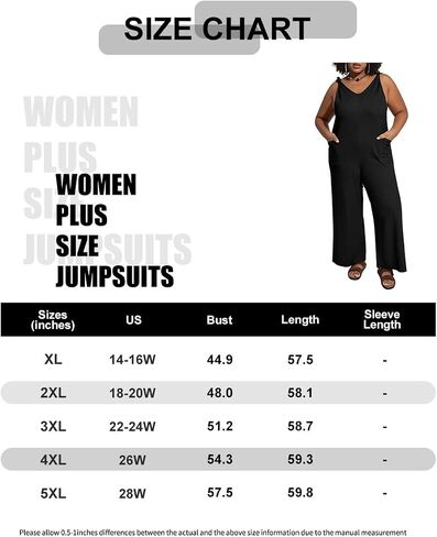 RITERA Plus Size Jumpsuits For Curvy Women Sleeveless Adjustable Knot Straps Long Wide Leg Pant Pocket Overalls Fall XL-5XL in Saudi Arabia