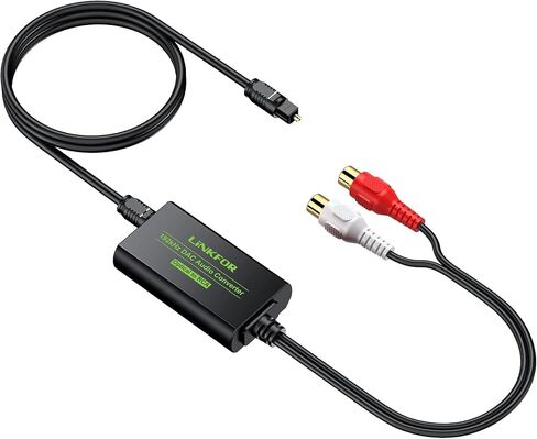 LiNKFOR 192 كيلو هرتز DAC محول رقمي إلى تناظري محول رقمي بصري SPDIF Toslink إلى صوت ستيريو تناظري RCA L/R محول صوت مع كابل بصري لـ HDTV Blu Ray DVD Amps (ذكر RCA) in Kuwait