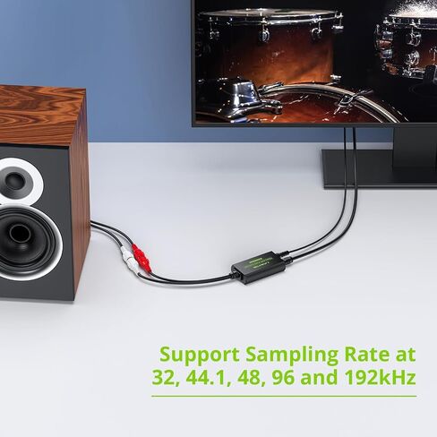 LiNKFOR 192kHz DAC Converter, Digital to Analog Audio Adapter, Digital Optical SPDIF Toslink to Analog Stereo RCA L/R, 7ft/2.1m Cable, Compatible with HDTV, Blu-ray, DVD, Amps (RCA Male) in Kuwait