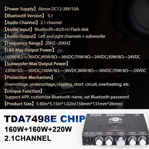 ZK-ST21 TPA3221 Bluetooth Power Amplifier Board with Subwoofer 2.1 Channel 100W×2+200W, 12V-30V Audio Power Amplifier Module with Treble and Bass Control in Saudi Arabia