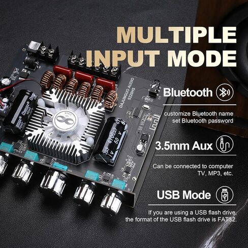 ZK-ST21 TPA3221 Bluetooth Power Amplifier Board with Subwoofer 2.1 Channel 100W×2+200W, 12V-30V Audio Power Amplifier Module with Treble and Bass Control in Saudi Arabia