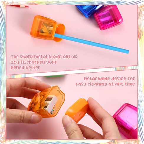 72 Pieces Manual Pencil Sharpeners Bulk Colorful Compact Dual Holes Pencil Sharpeners with Lid Mini Handheld Pencil Sharpeners Portable Colored Pencil Sharpeners for Crayons Kids School Office Travel in Kuwait