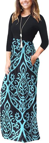 Supnier Women's 3/4 Sleeve Maxi Dresses Casual Floral Print Long Dress with Pockets in Saudi Arabia