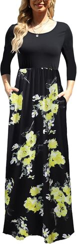 Supnier Women's 3/4 Sleeve Maxi Dresses Casual Floral Print Long Dress with Pockets in Saudi Arabia