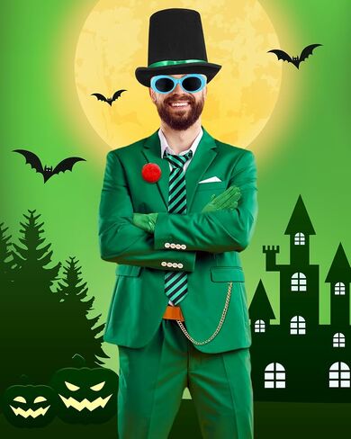 6 Pcs Halloween Adult Top Hat Costume Accessories 7.8'' Tall Hat Oval Sunglasses Gloves Tie Ball Brooch Trouser Chain in Saudi Arabia