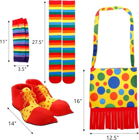 Frcctre 12 Pcs Clown Costume Set Dress Up Accessories, Include Wig Bow Tie Nose Big Shoes Shoulder Bag Socks Sleeve 5 Pcs Whistle in Kuwait