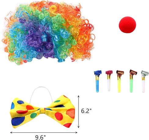 Frcctre 12 Pcs Clown Costume Set Dress Up Accessories, Include Wig Bow Tie Nose Big Shoes Shoulder Bag Socks Sleeve 5 Pcs Whistle in Kuwait