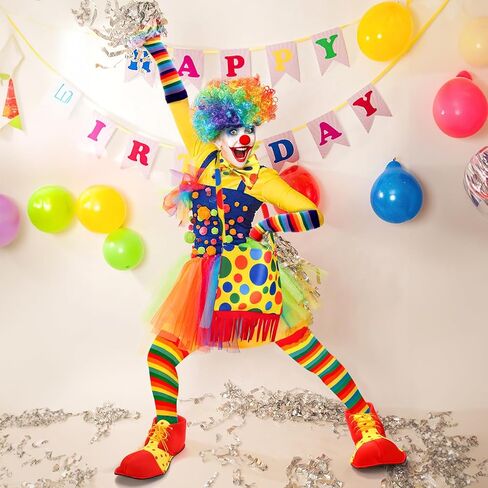 Frcctre 12 Pcs Clown Costume Set Dress Up Accessories, Include Wig Bow Tie Nose Big Shoes Shoulder Bag Socks Sleeve 5 Pcs Whistle in Kuwait