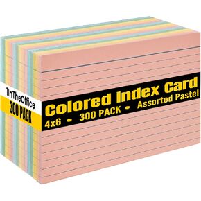 1InTheOffice Index Cards 4x6 Ruled, Pastel Colored Index Cards, Assorted 300/Pack