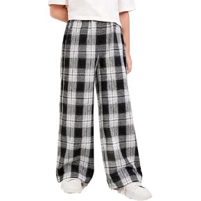 Floerns Girl's Plaid Print Drawstring Waist Loose Fit Straight Leg Pants