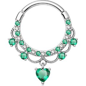 Jewseen 16g Cartilage Hoop Earrings Heart Dangle Septum Rings Septum Jewelry Cubic Zirconia Septum Hoop for Women Men