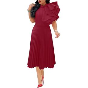 Women's Elegant Formal Bodycon Ruffle Sleeveless Maxi Dress Pleated Hem Prom Gown Evening Party Pencil Dress