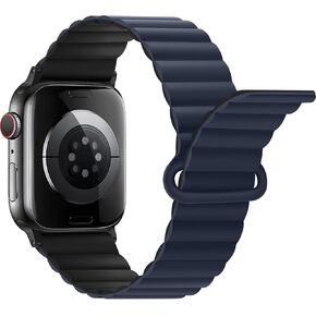Anlinser متوافق مع سوار ساعة Apple 45 مم 44 مم 42 مم 41 مم 40 مم 38 مم، حزام مغناطيسي ذو وجهين للنساء والرجال مع حلقة لسلسلة iWatch 8/7/6/5/4/3/2/1/SE (45 مم/44 مم/42 مم، أسود /البرتقالي)