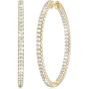 Hoop Earrings 14K Gold Hoop Earrings for Women Dual Diamond Hoop Earrings Large Gold Hoop Earrings 40mm*2mm