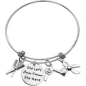 Hairdresser Gift Hair Stylist Charm Bracelet Hairdresser Jewelry Hair Stylist Gift She Left Beauty Wherever She Went Bangle Hairstylist Cosmetology Graduation Gift Her,Gift for Stylists Jewelry