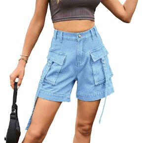 Women's Work wear Denim Shorts Women's high Waisted Multi Pocket Denim Shorts, Women's Casual Shorts,