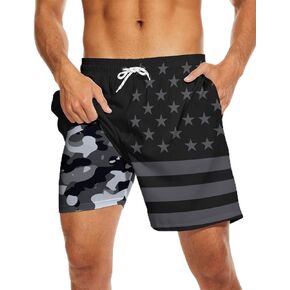 USA Flag Mens Swim Trunks with Compression Liner 7 inch Black American Flag Swimming Trunks Us flag Board Shorts