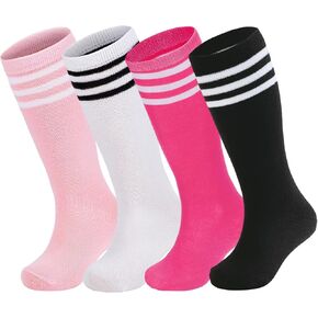 American Trends Toddler Soccer Socks 4 Pairs Kids Toddler Soccer Socks Softball Football Socks Knee High Socks for Boys Girls
