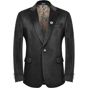 Men's Velvet Blazer for Casual Men's Blazer one-Button Lapel Tuxedo with Brooch Dinner Party Wedding Prom Party