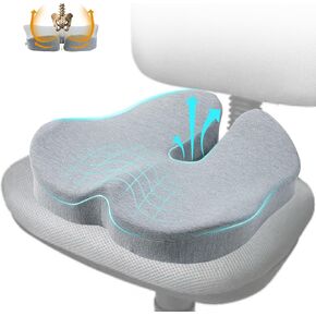 X Large Memory Foam Seat Cushion for Office Chair,for Back Support, Relief Sciatica & Tailbone Coccyx Pain Relief Cushion Pillow, for Long Sitting, for Car/Office Chair/Wheelchair (LightGray)