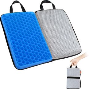 Portable Gel Seat Cushion for Travel - Foldable Cushion with Thick Padding for Car Seat Cushion, Office Chair Cushion&Wheelchair Cushions, 16" x 12" -Relief for Hip, Coccyx, and Sciatica Pain (Black)