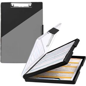 Clipboard with Storage,Cleaview Clip Boards 8.5x11,with 2 Storage Case, Heavy Duty Clear Visible Top Panel Storage Clipboards,Side Opening Nursing High Capacity Clipboard Folder,Office Supplie(Black)