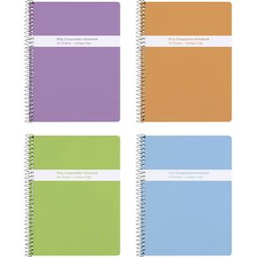 Oxford Spiral Composition Notebooks, 4 Pack, Poly Covers, Wide Ruled Paper, 9-3/4 x 7-1/2 Inches, 80 Sheets, Assorted Pastel Covers (64944)