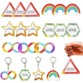Calm Strips Necklace and Keychain, Heart Sensory Necklaces, Heart Patterns Texture Strips, Calm Strips for Kids, Anxiety Strips for Classroom School Office Desk (Keychain, Geometric)