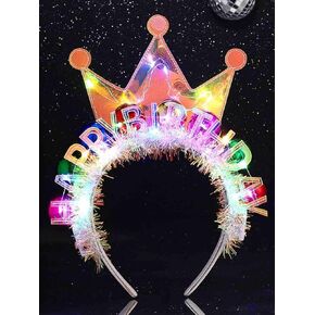 Zoestar Light Up Happy Birthday Crown Headband Glow Ball Hair Bands Sparkly Birthday Party Hair Accessories Women
