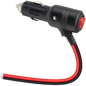 قابس ذكر ولاعة سجائر مدمج 12 فولت مع مفتاح تشغيل وإيقاف وسلك 13AWG بطول 6.5 قدم، قابس طاقة ولاعة سجائر بديل للسيارة مع مصهر 15 أمبير ومؤشر LED (2 متر)