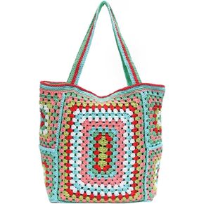 Knitted Shouder Bags for Women Crochet Handbag Colorful Summer Totes Oversized Woven Top Handle Purse
